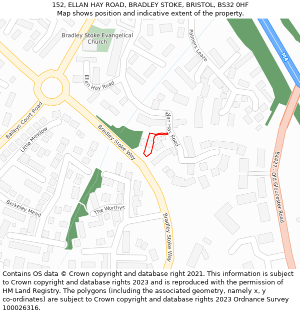 152, ELLAN HAY ROAD, BRADLEY STOKE, BRISTOL, BS32 0HF: Location map and indicative extent of plot