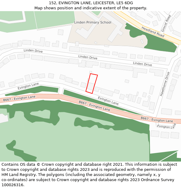 152, EVINGTON LANE, LEICESTER, LE5 6DG: Location map and indicative extent of plot