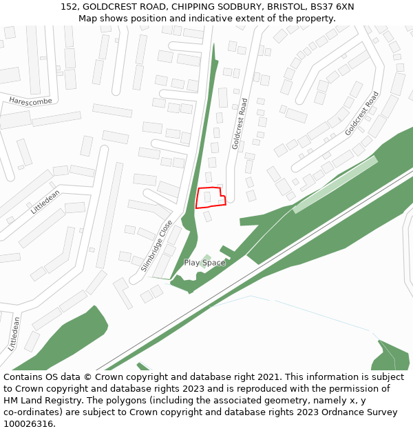 152, GOLDCREST ROAD, CHIPPING SODBURY, BRISTOL, BS37 6XN: Location map and indicative extent of plot