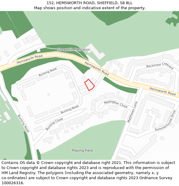 152, HEMSWORTH ROAD, SHEFFIELD, S8 8LL: Location map and indicative extent of plot