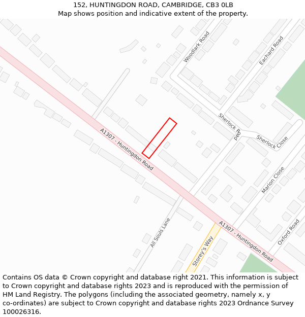 152, HUNTINGDON ROAD, CAMBRIDGE, CB3 0LB: Location map and indicative extent of plot