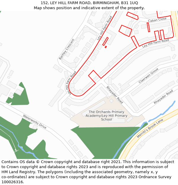 152, LEY HILL FARM ROAD, BIRMINGHAM, B31 1UQ: Location map and indicative extent of plot