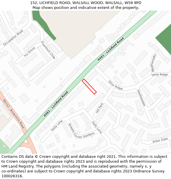 152, LICHFIELD ROAD, WALSALL WOOD, WALSALL, WS9 9PD: Location map and indicative extent of plot