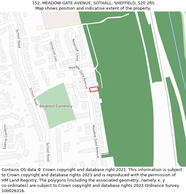 152, MEADOW GATE AVENUE, SOTHALL, SHEFFIELD, S20 2RS: Location map and indicative extent of plot