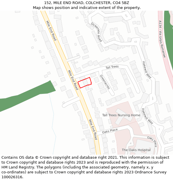 152, MILE END ROAD, COLCHESTER, CO4 5BZ: Location map and indicative extent of plot