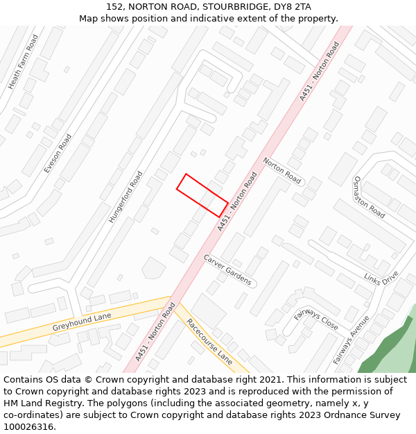 152, NORTON ROAD, STOURBRIDGE, DY8 2TA: Location map and indicative extent of plot