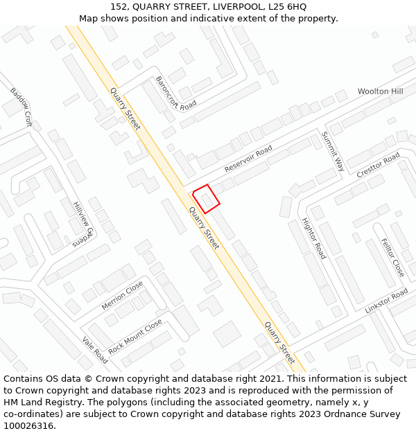 152, QUARRY STREET, LIVERPOOL, L25 6HQ: Location map and indicative extent of plot