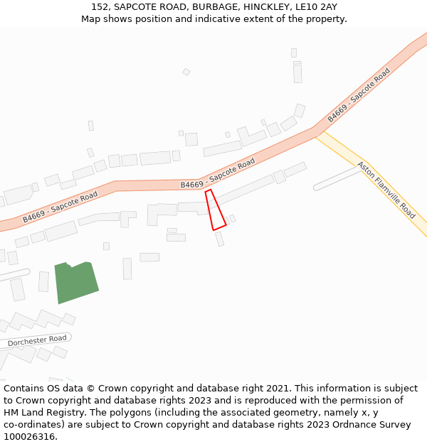 152, SAPCOTE ROAD, BURBAGE, HINCKLEY, LE10 2AY: Location map and indicative extent of plot