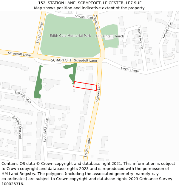 152, STATION LANE, SCRAPTOFT, LEICESTER, LE7 9UF: Location map and indicative extent of plot