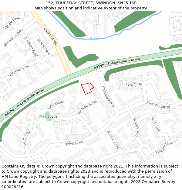 152, THURSDAY STREET, SWINDON, SN25 1SR: Location map and indicative extent of plot
