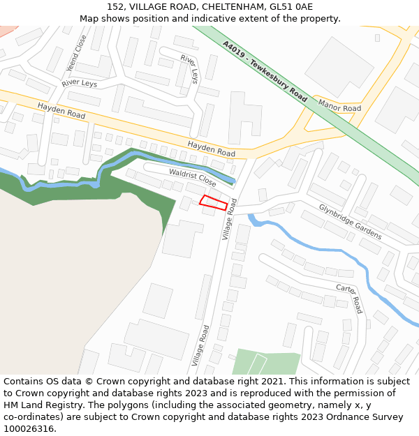 152, VILLAGE ROAD, CHELTENHAM, GL51 0AE: Location map and indicative extent of plot