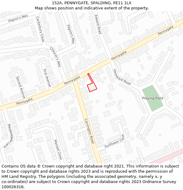 152A, PENNYGATE, SPALDING, PE11 1LX: Location map and indicative extent of plot