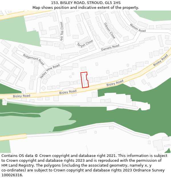 153, BISLEY ROAD, STROUD, GL5 1HS: Location map and indicative extent of plot