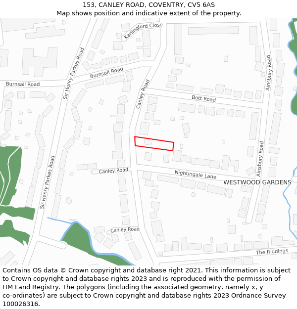 153, CANLEY ROAD, COVENTRY, CV5 6AS: Location map and indicative extent of plot