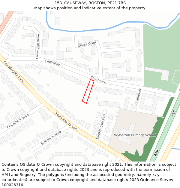 153, CAUSEWAY, BOSTON, PE21 7BS: Location map and indicative extent of plot