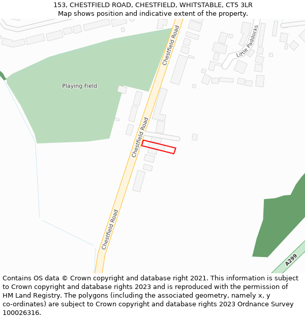 153, CHESTFIELD ROAD, CHESTFIELD, WHITSTABLE, CT5 3LR: Location map and indicative extent of plot