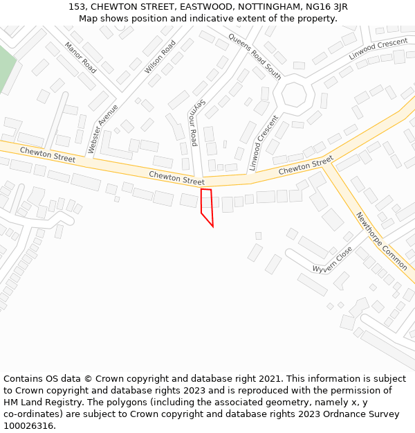 153, CHEWTON STREET, EASTWOOD, NOTTINGHAM, NG16 3JR: Location map and indicative extent of plot
