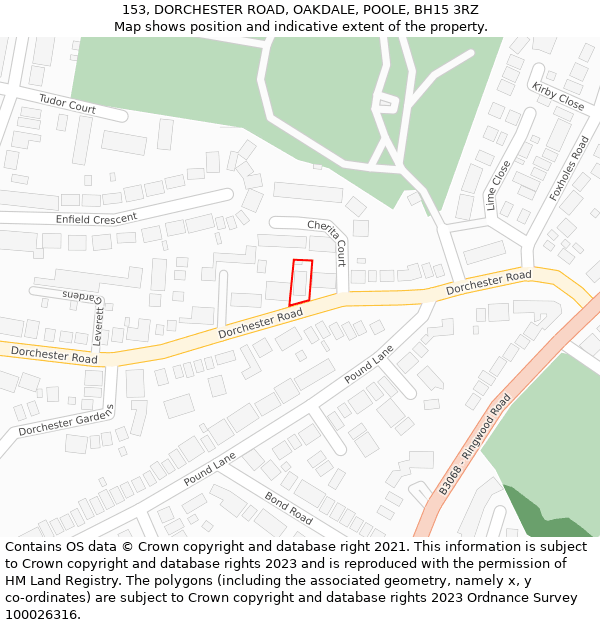 153, DORCHESTER ROAD, OAKDALE, POOLE, BH15 3RZ: Location map and indicative extent of plot