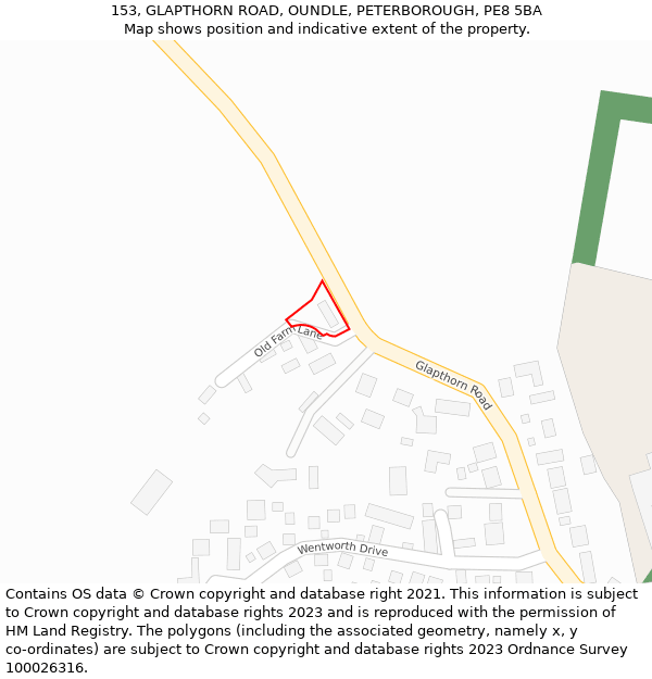 153, GLAPTHORN ROAD, OUNDLE, PETERBOROUGH, PE8 5BA: Location map and indicative extent of plot