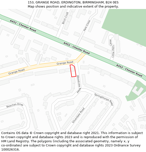 153, GRANGE ROAD, ERDINGTON, BIRMINGHAM, B24 0ES: Location map and indicative extent of plot