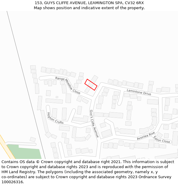 153, GUYS CLIFFE AVENUE, LEAMINGTON SPA, CV32 6RX: Location map and indicative extent of plot