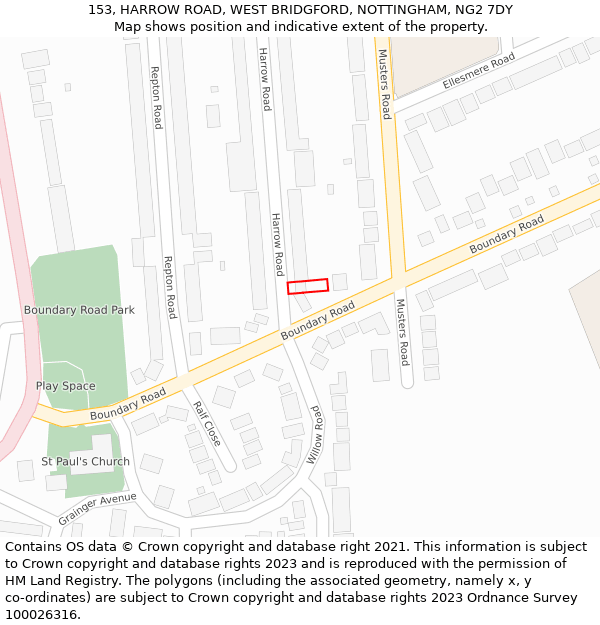 153, HARROW ROAD, WEST BRIDGFORD, NOTTINGHAM, NG2 7DY: Location map and indicative extent of plot