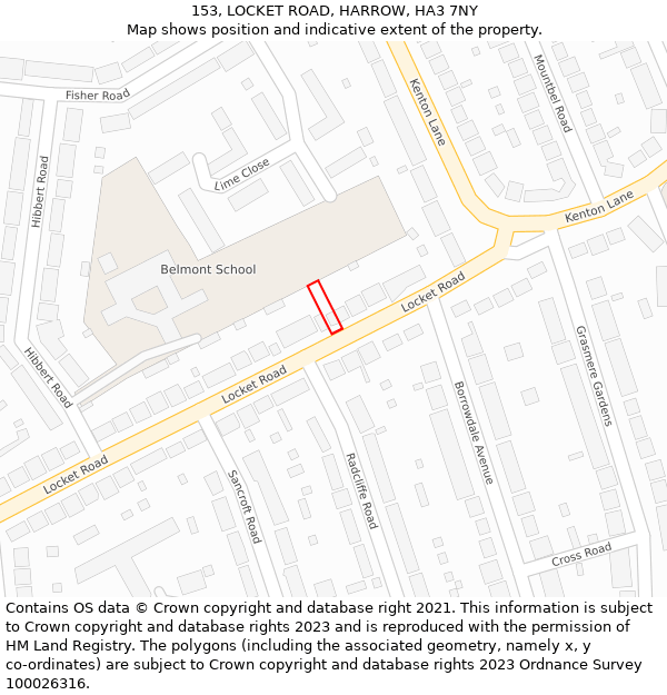 153, LOCKET ROAD, HARROW, HA3 7NY: Location map and indicative extent of plot