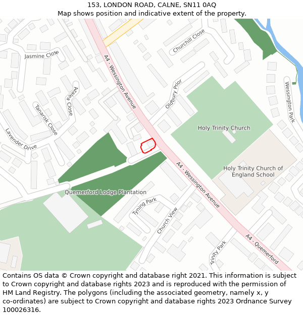 153, LONDON ROAD, CALNE, SN11 0AQ: Location map and indicative extent of plot