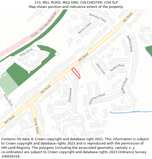 153, MILL ROAD, MILE END, COLCHESTER, CO4 5LP: Location map and indicative extent of plot