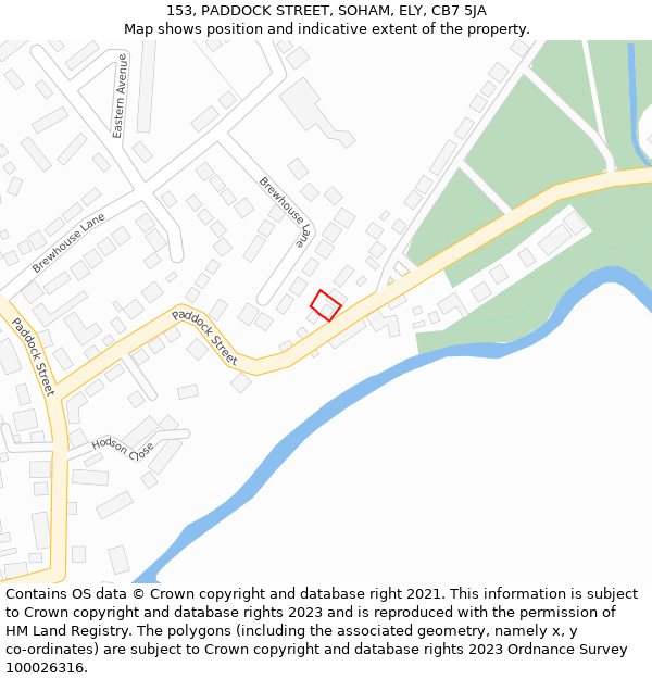 153, PADDOCK STREET, SOHAM, ELY, CB7 5JA: Location map and indicative extent of plot