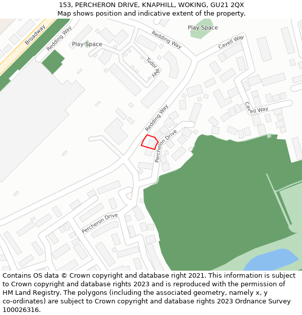 153, PERCHERON DRIVE, KNAPHILL, WOKING, GU21 2QX: Location map and indicative extent of plot