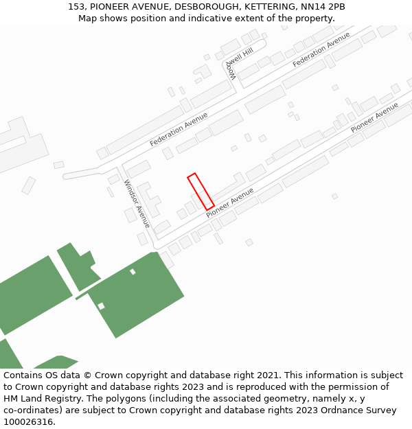 153, PIONEER AVENUE, DESBOROUGH, KETTERING, NN14 2PB: Location map and indicative extent of plot