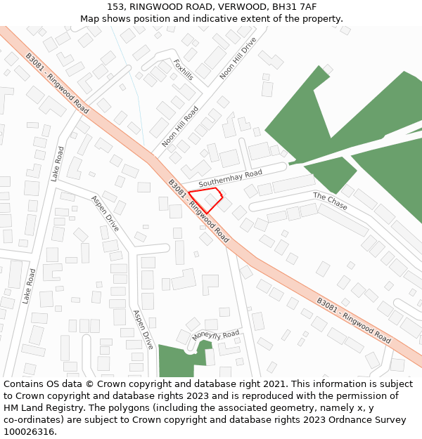 153, RINGWOOD ROAD, VERWOOD, BH31 7AF: Location map and indicative extent of plot