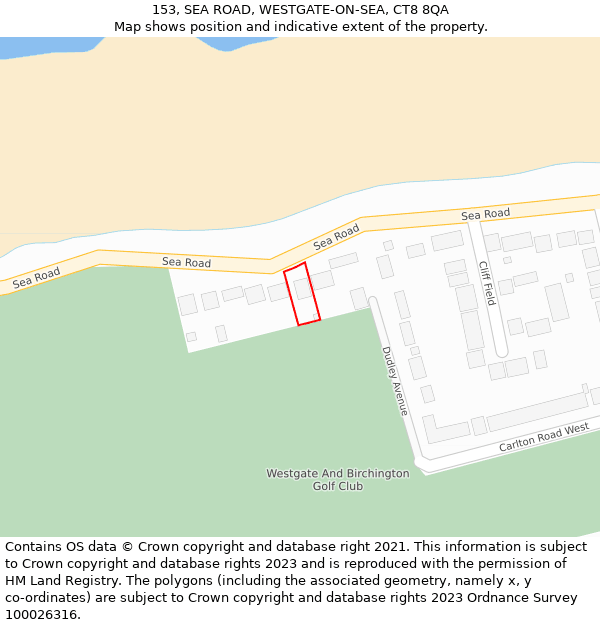 153, SEA ROAD, WESTGATE-ON-SEA, CT8 8QA: Location map and indicative extent of plot