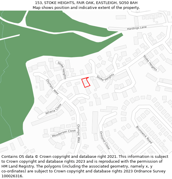 153, STOKE HEIGHTS, FAIR OAK, EASTLEIGH, SO50 8AH: Location map and indicative extent of plot