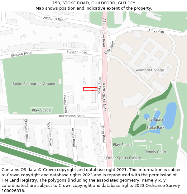 153, STOKE ROAD, GUILDFORD, GU1 1EY: Location map and indicative extent of plot