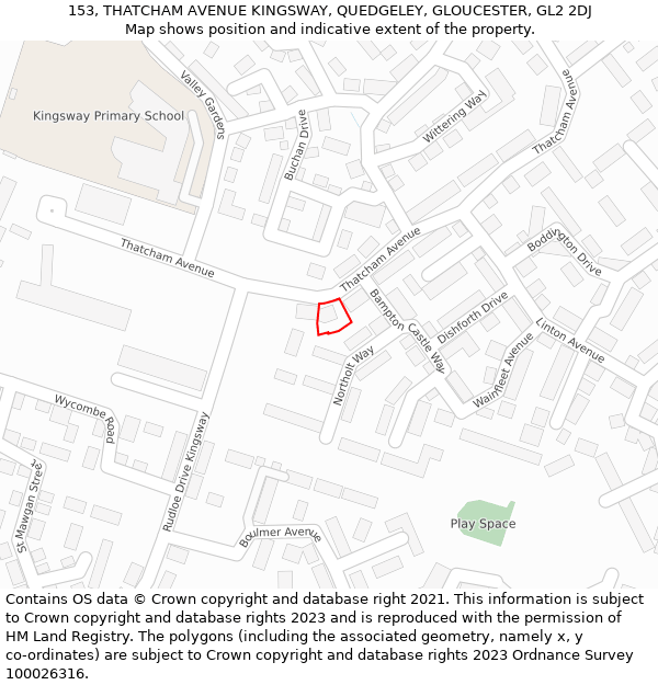 153, THATCHAM AVENUE KINGSWAY, QUEDGELEY, GLOUCESTER, GL2 2DJ: Location map and indicative extent of plot