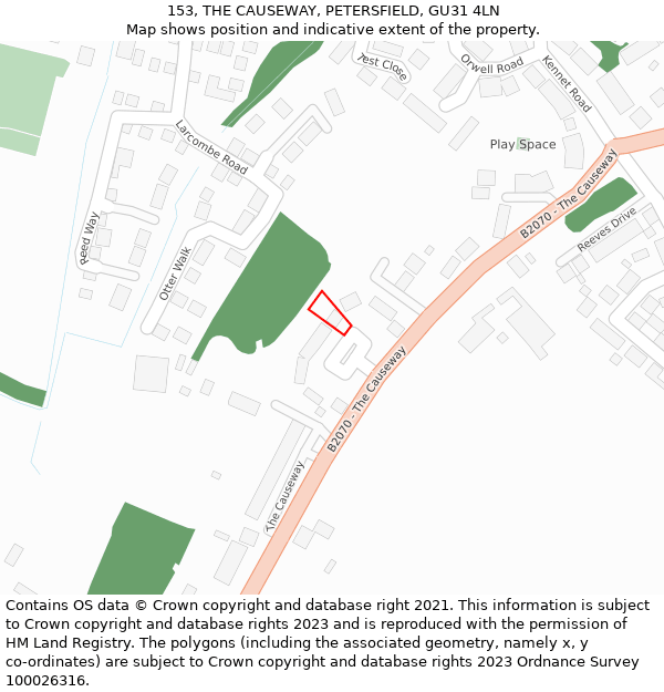 153, THE CAUSEWAY, PETERSFIELD, GU31 4LN: Location map and indicative extent of plot
