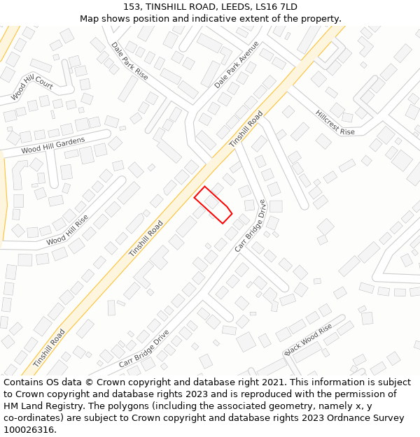 153, TINSHILL ROAD, LEEDS, LS16 7LD: Location map and indicative extent of plot