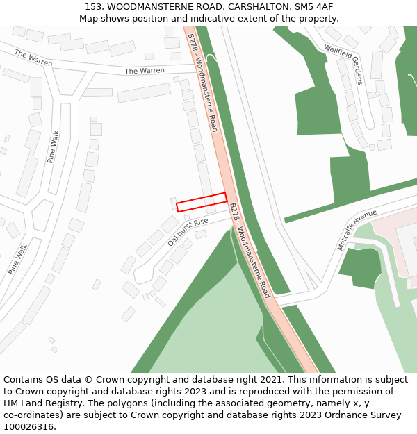 153, WOODMANSTERNE ROAD, CARSHALTON, SM5 4AF: Location map and indicative extent of plot