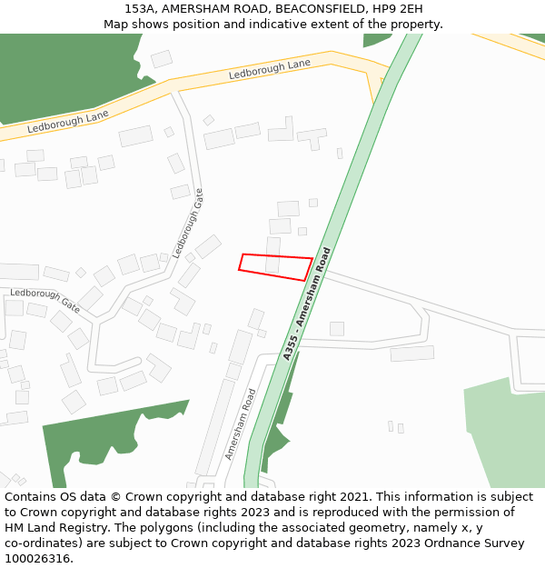 153A, AMERSHAM ROAD, BEACONSFIELD, HP9 2EH: Location map and indicative extent of plot