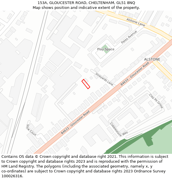 153A, GLOUCESTER ROAD, CHELTENHAM, GL51 8NQ: Location map and indicative extent of plot