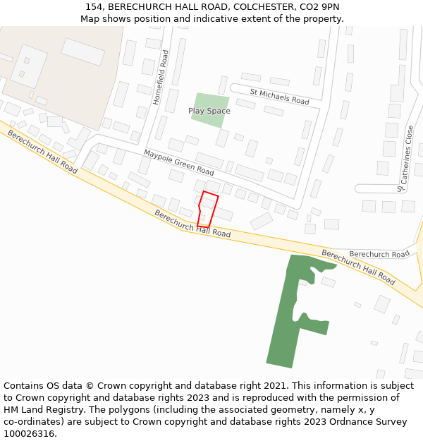 154, BERECHURCH HALL ROAD, COLCHESTER, CO2 9PN: Location map and indicative extent of plot