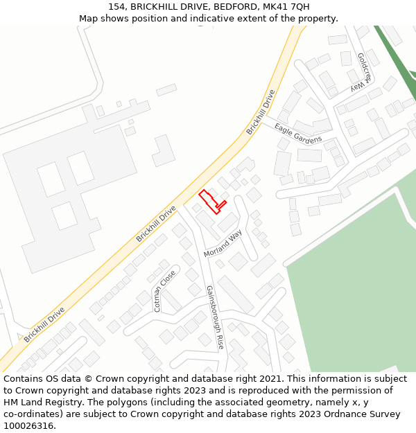 154, BRICKHILL DRIVE, BEDFORD, MK41 7QH: Location map and indicative extent of plot