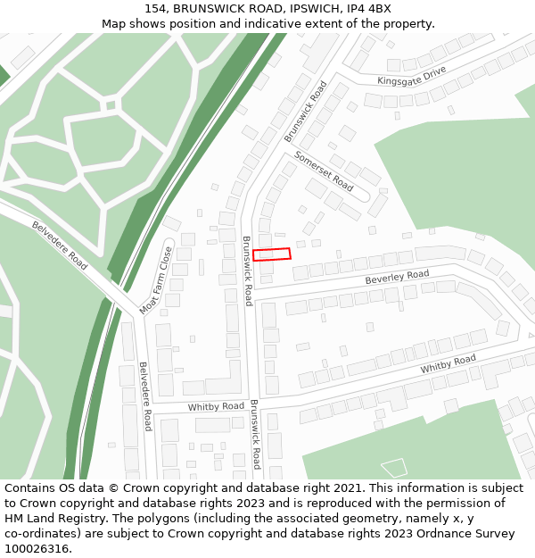 154, BRUNSWICK ROAD, IPSWICH, IP4 4BX: Location map and indicative extent of plot