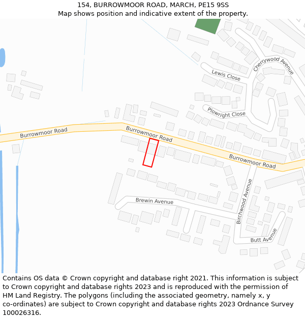 154, BURROWMOOR ROAD, MARCH, PE15 9SS: Location map and indicative extent of plot