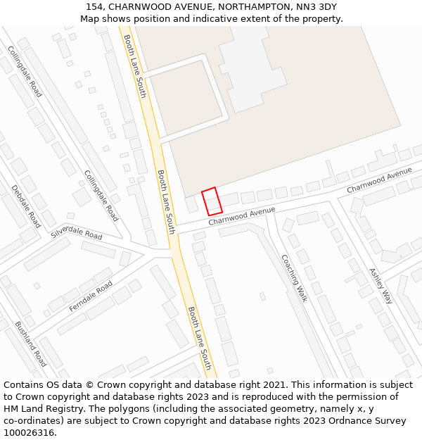 154, CHARNWOOD AVENUE, NORTHAMPTON, NN3 3DY: Location map and indicative extent of plot