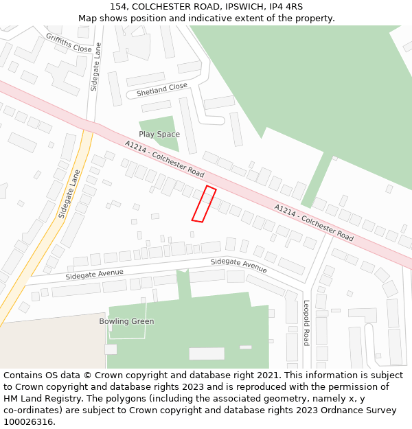 154, COLCHESTER ROAD, IPSWICH, IP4 4RS: Location map and indicative extent of plot