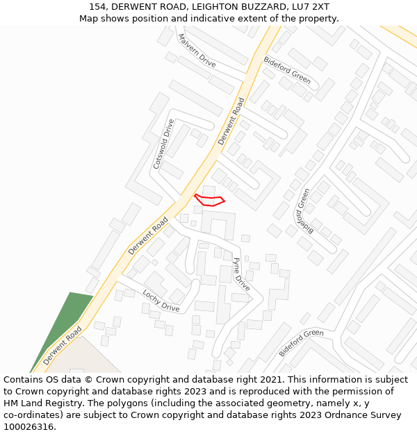 154, DERWENT ROAD, LEIGHTON BUZZARD, LU7 2XT: Location map and indicative extent of plot