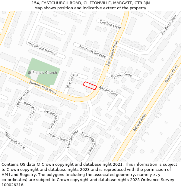 154, EASTCHURCH ROAD, CLIFTONVILLE, MARGATE, CT9 3JN: Location map and indicative extent of plot